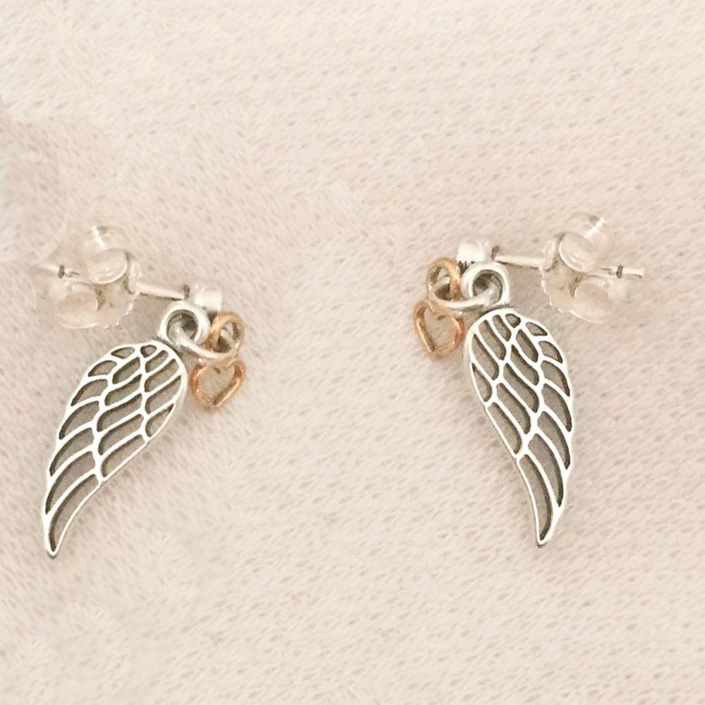 Pandora LOVE and GUIDANCE EARRINGS Gold and Silver Angel Wing
